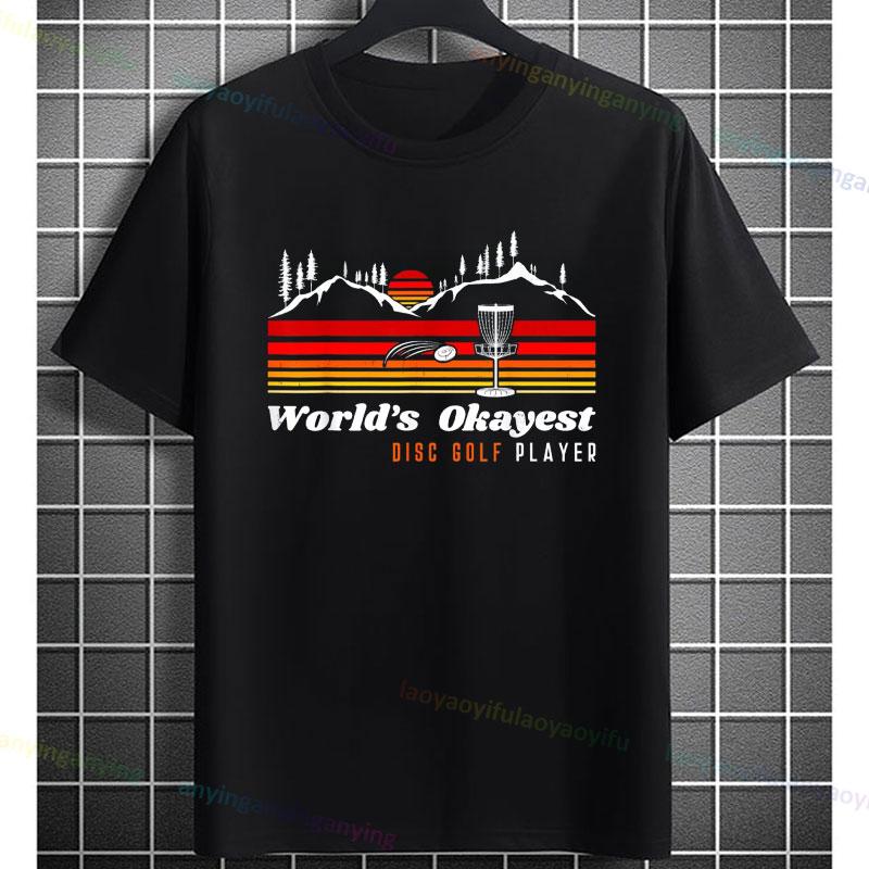 Funny Vintage Worlds Okayest Disc Golf Player Graphic Tshirt 100 Cotton Short Sleeve Casual Sports Tshirt Outdoor Clothing