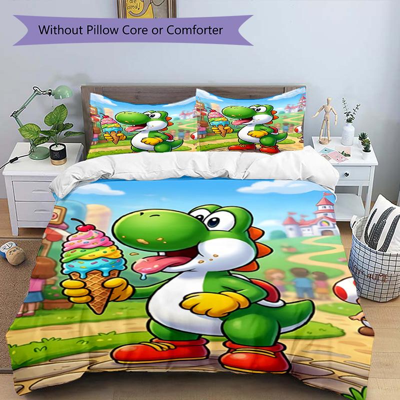 3pcs Duvet Cover Set (1*Duvet Cover + 2*Pillowcase, Without Core), Yoshi Print Bedding Set, Bedroom Decor, All‑Season, Birthday Gift