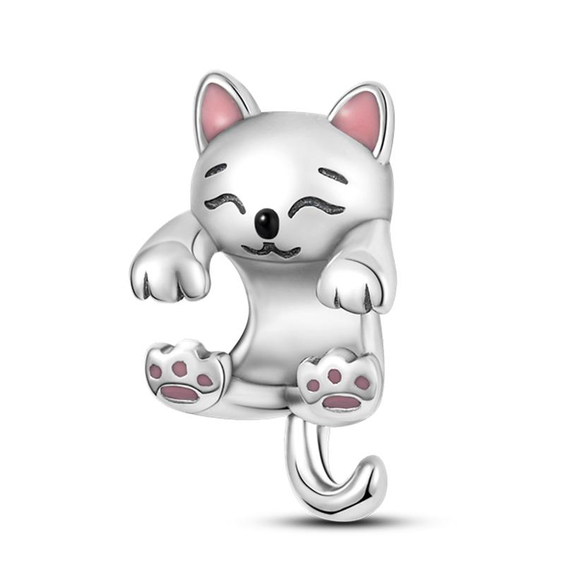 925 Серебряный Цвет Розовый Кролик Овца Кошка Собака Животное Подвески Бусины Подходит 3 мм 925 Браслеты Изящные DIY Украшения На День Рождения Сделать