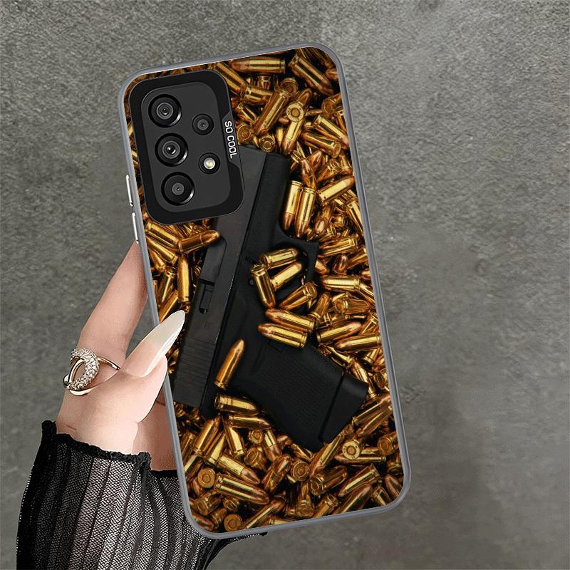 Gold Gun Bullets AK47 Handgun Shockproof Phone Case for Samsung A17 A16 A15 A14 A37 A57 A36 A56 A26 A35 A55 A25 A34 A54 A24 A13