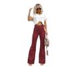 Spring and Autumn Women's Plus Size Solid Color Corduroy Temperament Pants Micro Pant High Waist Casual Pants