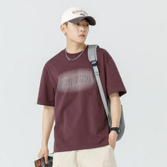 Мужская летняя футболка Kunhai Pengyun из плотного хлопка - повседневная с коротким рукавом и простой вышивкой