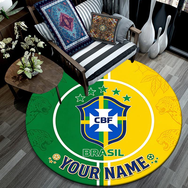Custom Name Brazil Round Area Rug,Carpet Rug for Living Room Bedroom Sofa Playroom Decor,Non-slip Floor Mat