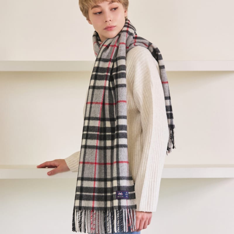 ABRAHAM MOON Merino Wool Shawl Muffler 50cm - Gray Thompson