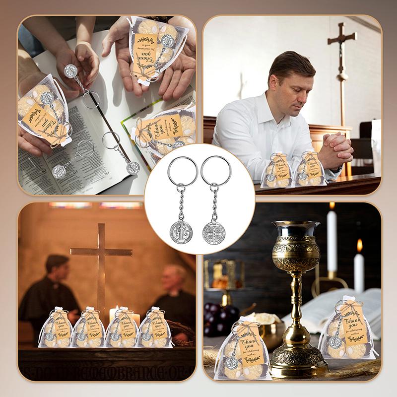 Крещение Брелок Двусторонний Медальон Святого Бенедикта Брелок С Органзовыми Подарочными Мешочками - 24 Набора Подарки для гостей на Первое Причастие