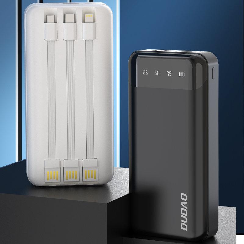 Dudao Capacious Powerbank With 3 Built-In Cables 20000Mah Usb Type C + Micro Usb + Lightning Black (Dudao K6Pro+)