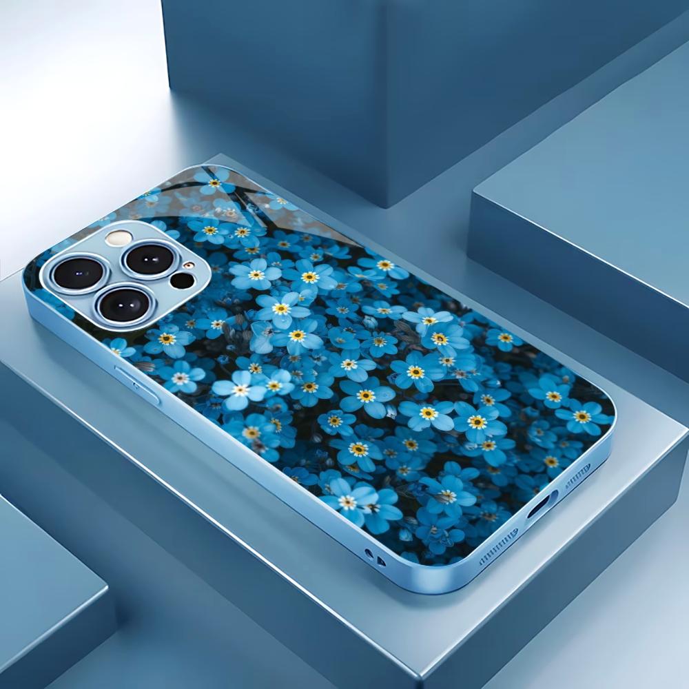 Elegant Blue Forget-Me-Not for iphone 17 case for coque iphone Fashion Case fundas Glass for iPhone 17 16 15 14 13 12pm Pro Plus