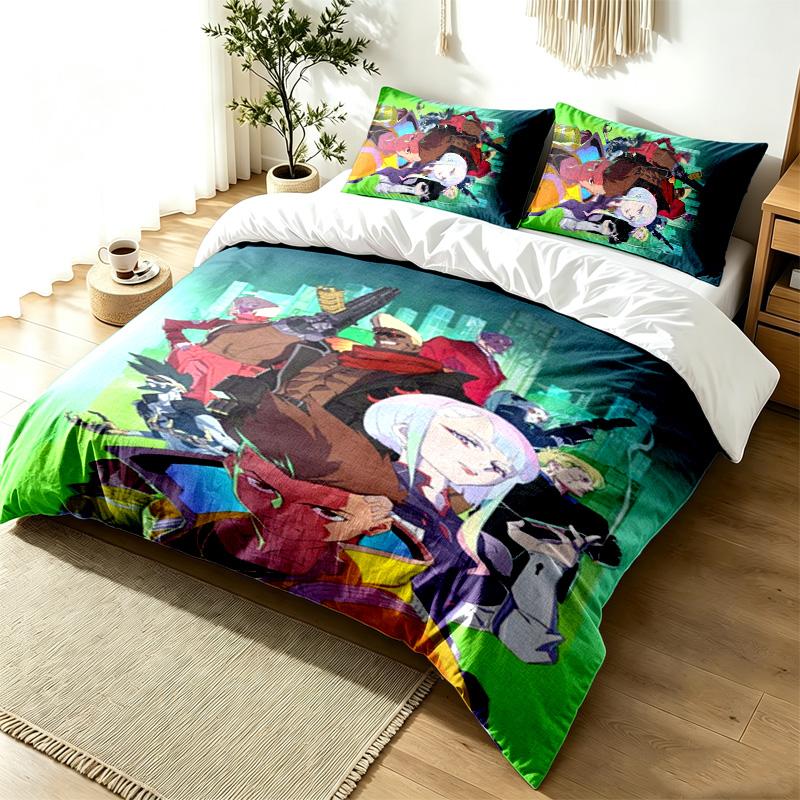 Cyberpunk Edgerunners 3pc Duvet Cover Set Simple Modern Bedding Set Wrinkle Resistant Soft Fabric All Season Use a perfect gift
