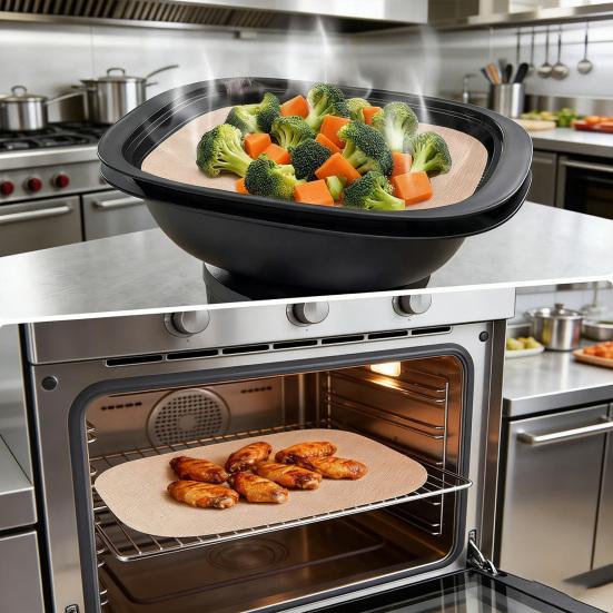 2Pcs Baking Mat Non-Stick Coating Heat Resistant Dishwasher Safe Non-stick Oven Liner Reusable Steam Cooking Accessory for Thermomix