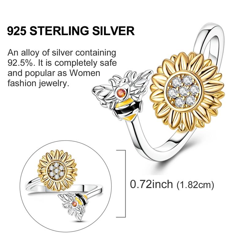 Original 925 Silver Rotatable Stars Sunflower Dolphin Open Rings for Women Girls Jewelry Birthday Anniversary Engagement Gifts