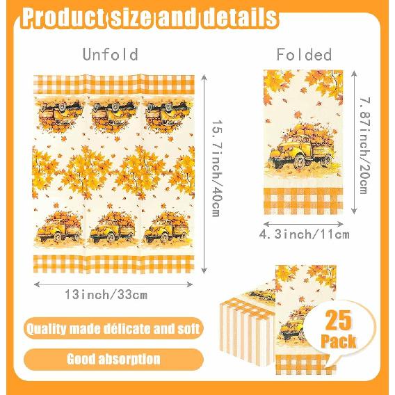 SietDESEO 25 Pieces 3-ply Thanksgiving Dinner Napk 13 x 15.7 Inch Guest Bathroom Napk Disposable Hand Towels for Bathroom Kitchen Fall Party