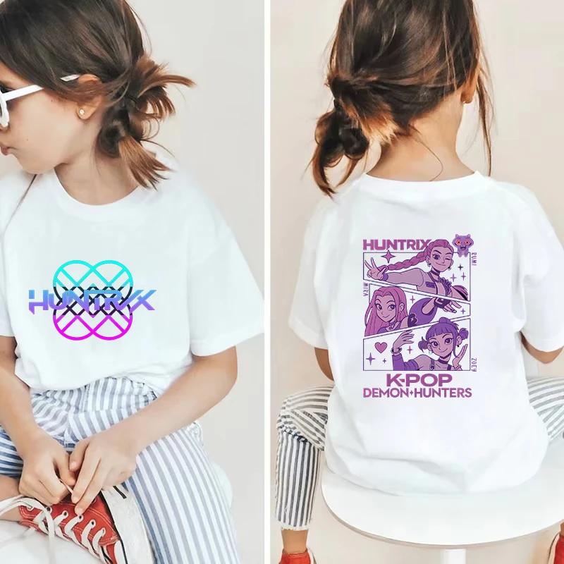 Детская футболка K-pop Охотник на демонов Графические топы Харадзюку Корейские мальчики девочки Уличная одежда Футболки с коротким рукавом Детская одежда