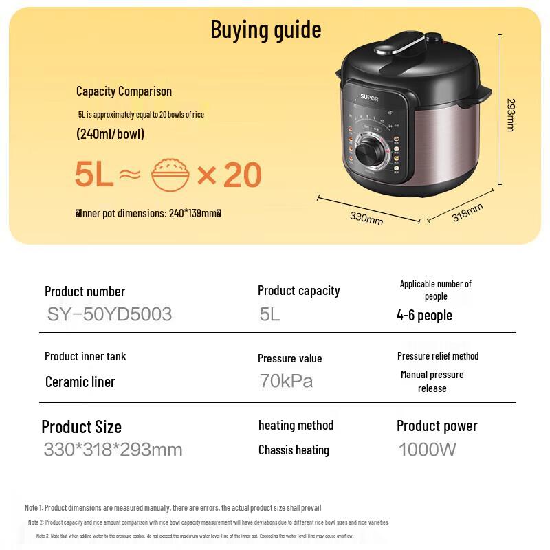 SUPOR 5L Smart Electric Pressure Cooker CN plug (adapter included)