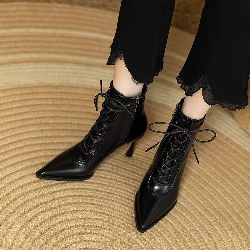 Новые модные однотонные зимние женские сапоги, ботильоны, остроносые сапоги на шпильках, высокие каблуки, женская обувь на шпильках