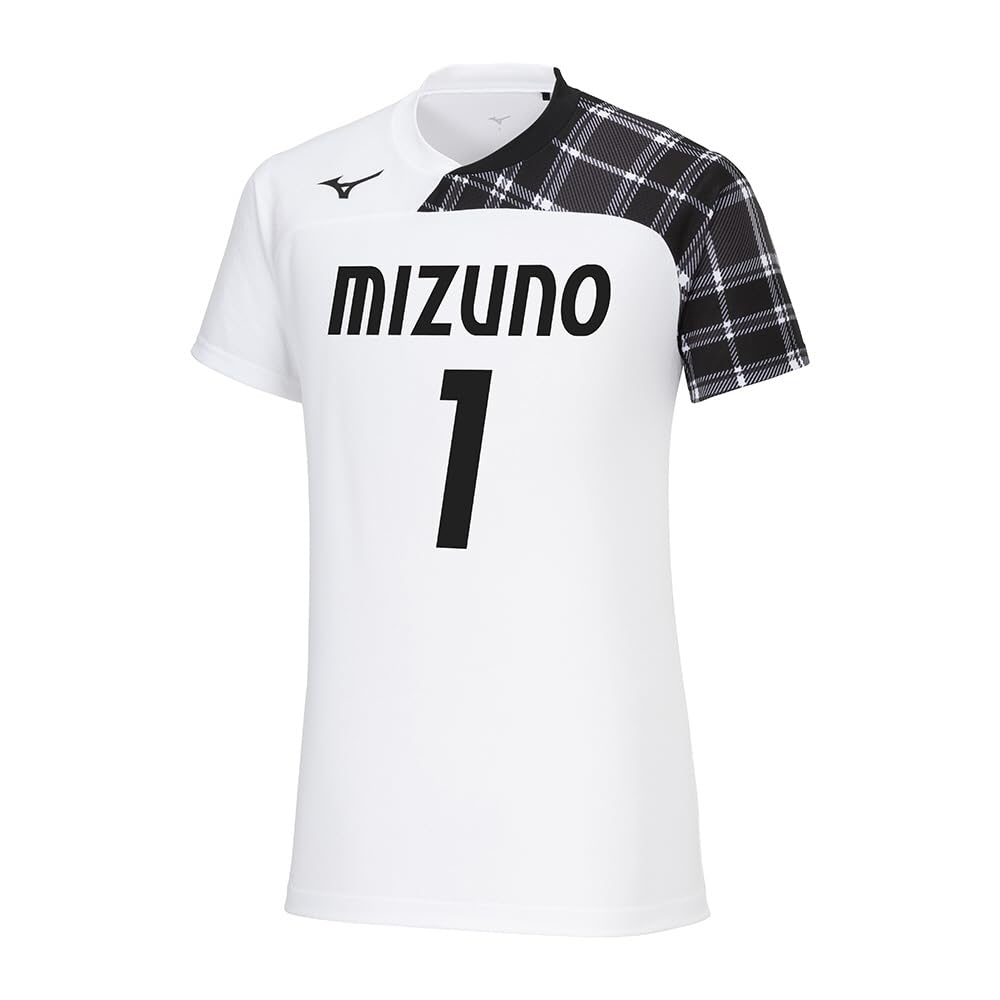Mizuno V2MAB111 Игровая короткая рубашка, Рукав, Графический, Унисекс, Белый/Черный