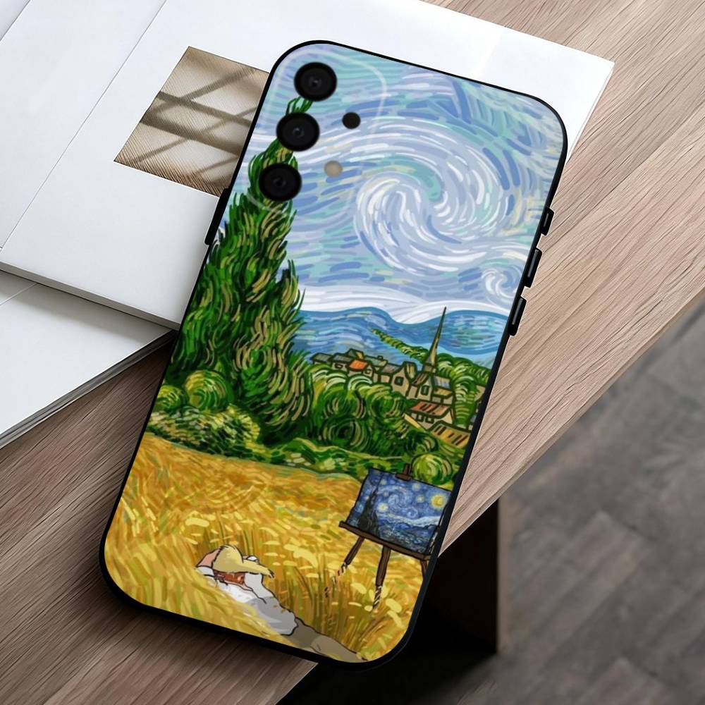 Чехол для телефона V-Van G-Gogh S-Звездные подсолнухи для Samsung Galaxy A73,A72,A71,A70,A53,A52,A51,Других Мягкий черный чехол