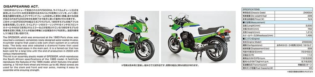 Aoshima Bunka Kyozaisha The Bike Series Kawasaki ZX900A GPZ900R Ninja 1985 пластиковая модель литья Цвет 1/12 № 29