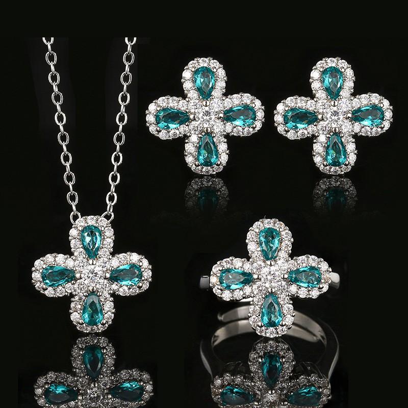 Hot Clover Jewelry Set Gold Plated Brass Zircon Inlaid Fashion Daily Wear