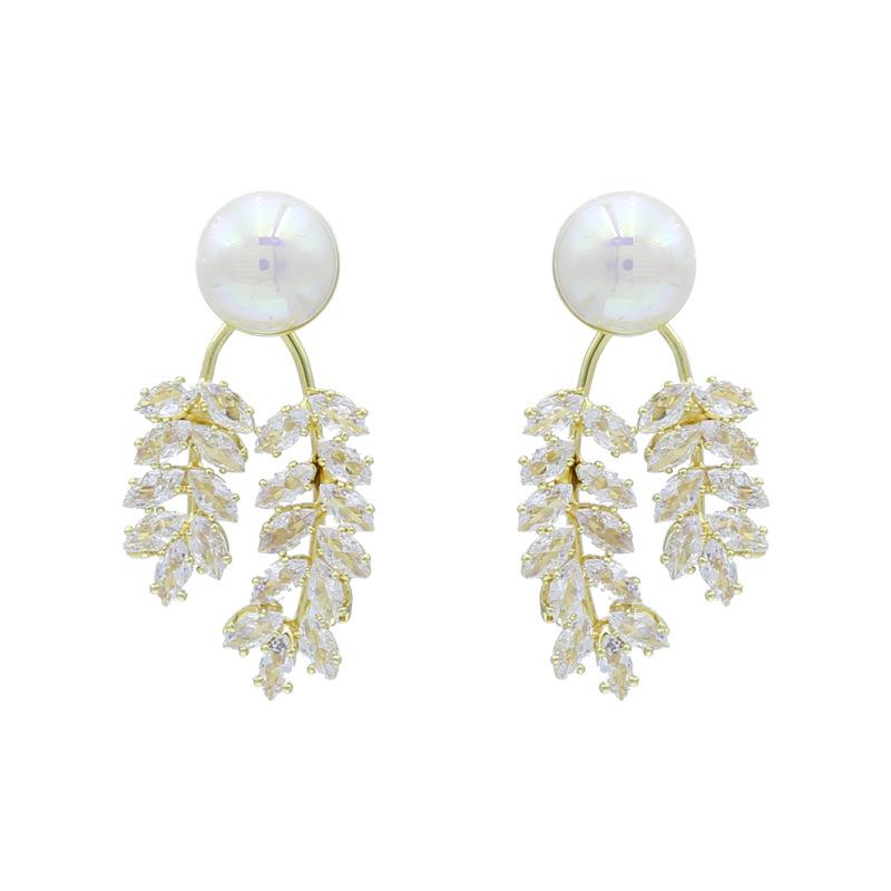 Zircon Wheat Ear Earrings Silver Needle High-End Design Earrings French Fashion Elegant Temperament Earrings Women