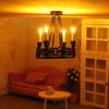 1:12 Dollhouse Miniature Led Light Wall Lamp Black Four-Head Round Chandelier Home Lighting Model Furniture Decor Toy