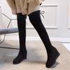 Женские теплые эластичные сапоги до колена, высокие сапоги на танкетке, студенческая обувь большого размера, ботинки