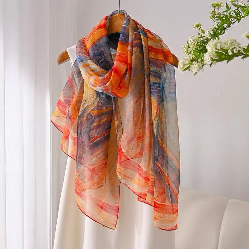 [BYSIFA] Blue 100% Silk Scarf Shawl New Floral Design Long Scarves Women Summer Utralong Beach Shawl Winter Scarves 180*110cm