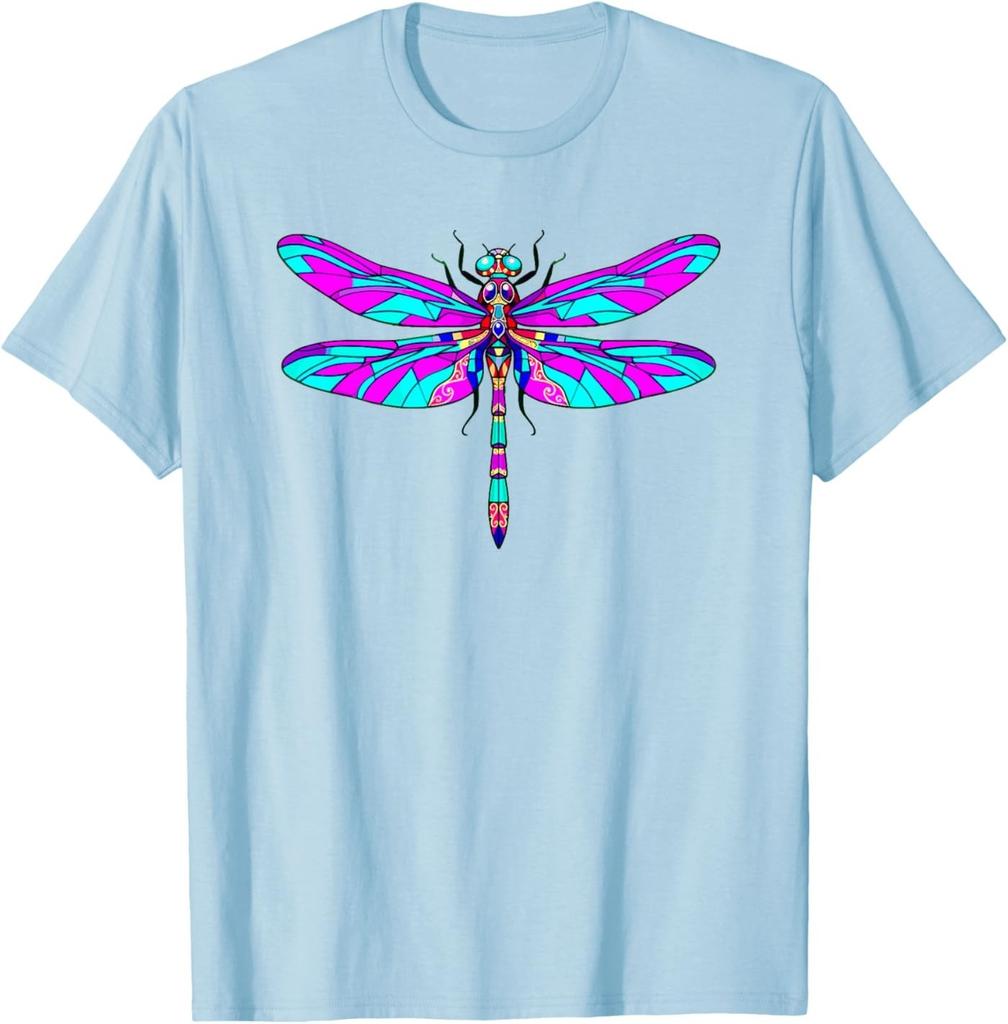 Vibrant Stained Dragonfly Insect Art T-Shirt
