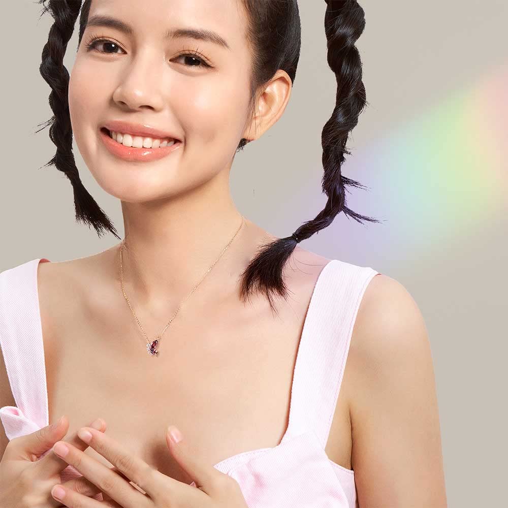 Necklace K18 Pink Gold Butterfly Pendant Zirconia Butterfly Accessory Christmas Birthday Anniversary Present Gift Wrapping Included [FANCIME] Women's