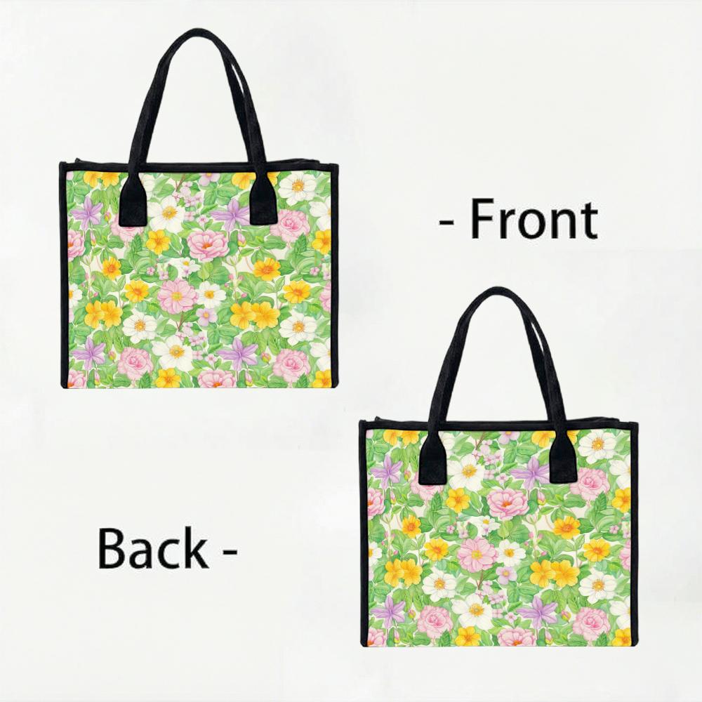 Floral Tote Bag Fashion Canvas Handbag Casual Large Capacity Shopping Purse for Daily Use