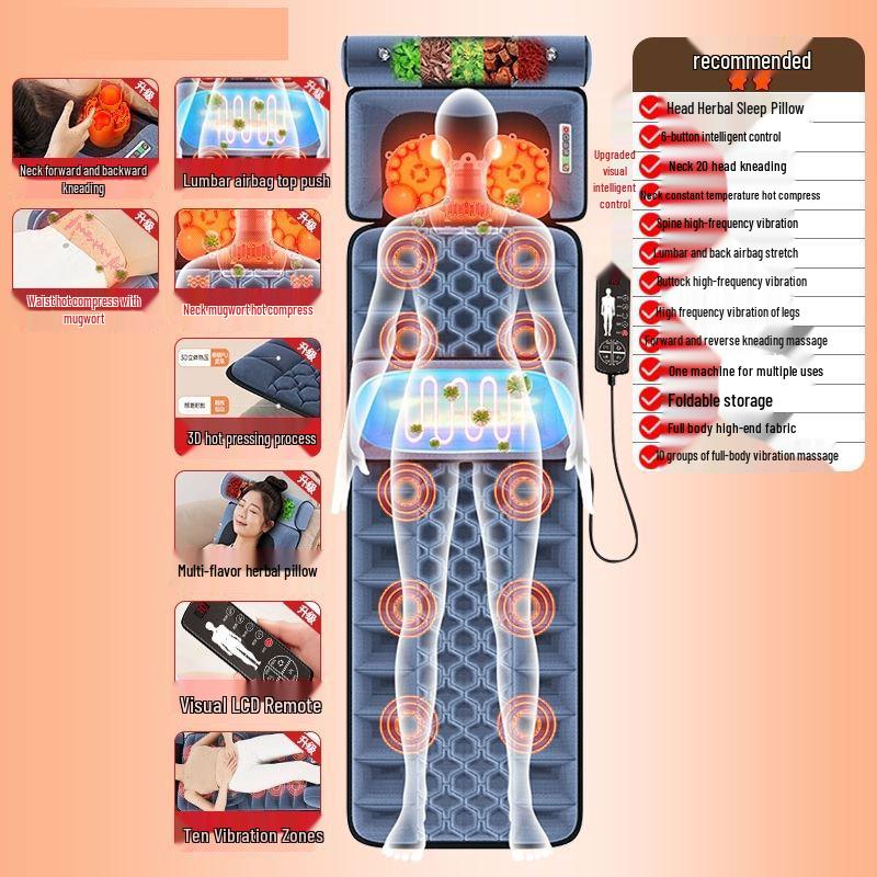 Многофункциональная массажная накладка для кресла с подогревом: Полный массаж с разминанием для шейного и поясничного отделов позвоночника