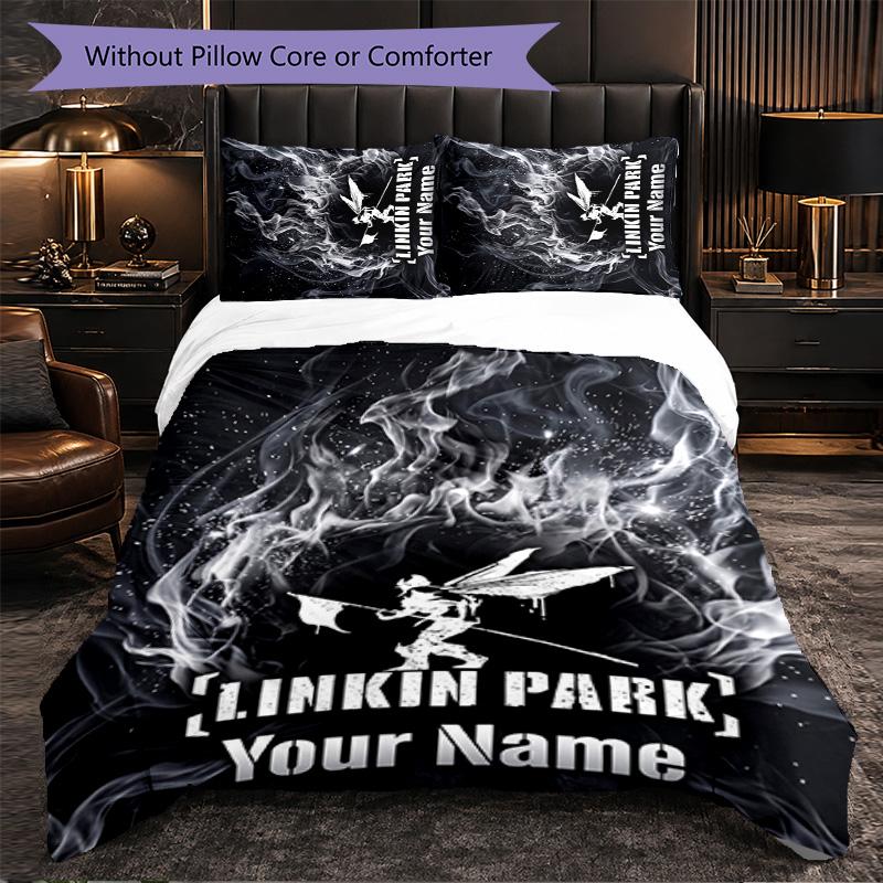 Linkin Park Customized Name Text Bedding Set, 1 Duvet Cover & 2 Pillowcases Personalized Bedroom Gift