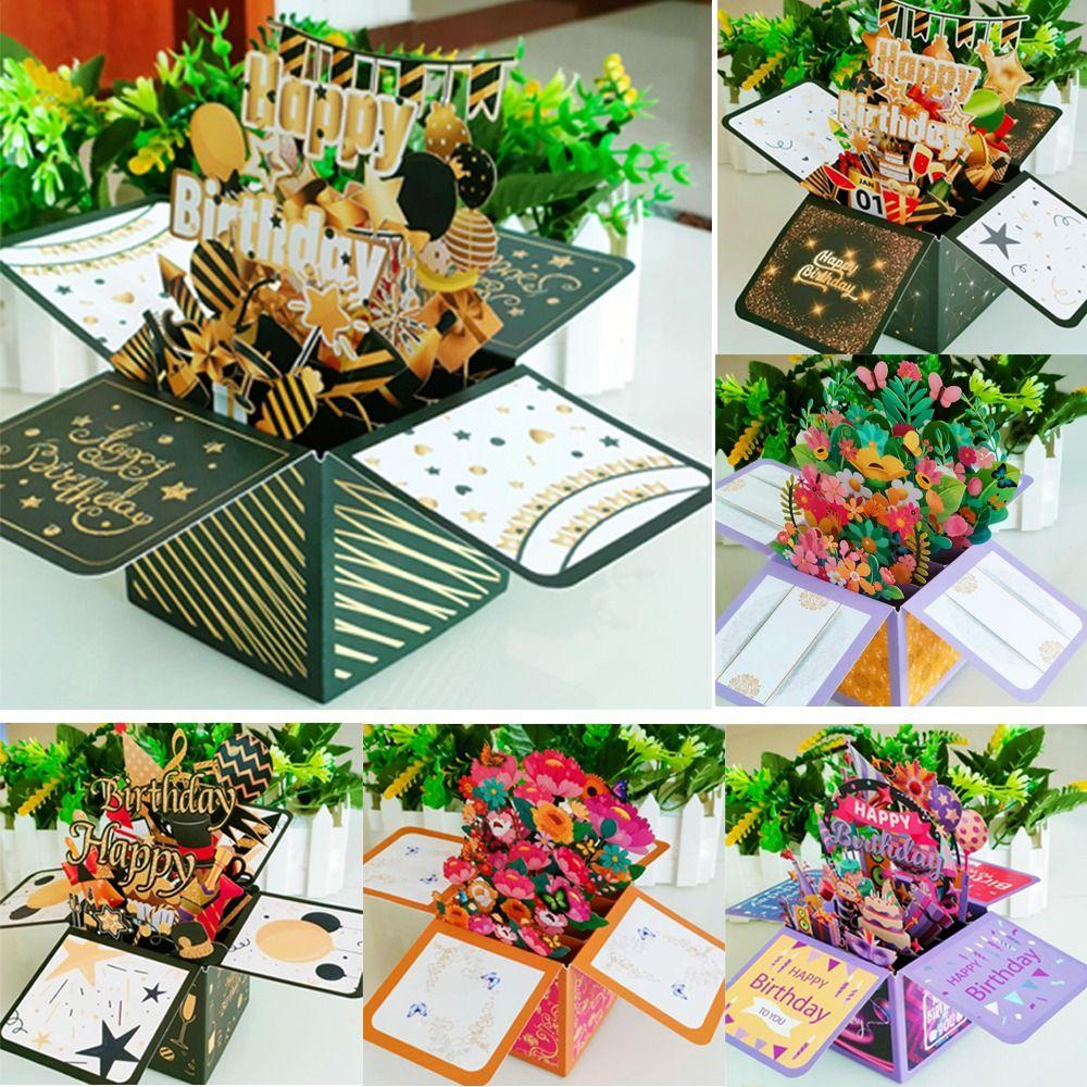Thank You Cards 3D Pops-up Bouquet Gift Thanksgiving Greeting Cards New Paper Flowers