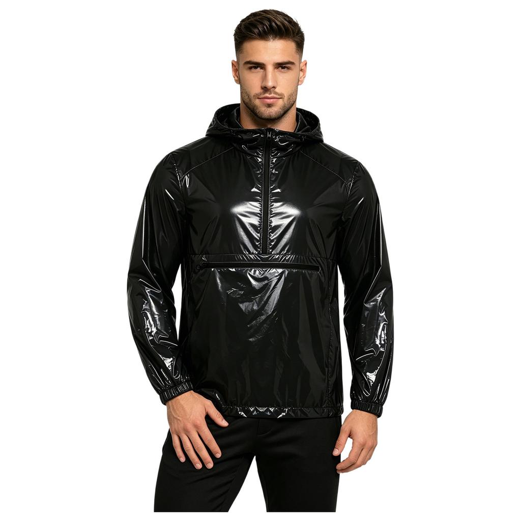 Mens Waterproof Hoodie Sweatshirt Front Kangaroo Pocket Zipper Long Sleeve Hooded Windbreaker Raincoat