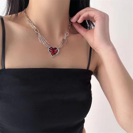 Женское ожерелье с красными стразами, кулоном в форме скелета в форме руки в стиле панк, темное индивидуальное украшение на шею для клубной вечеринки