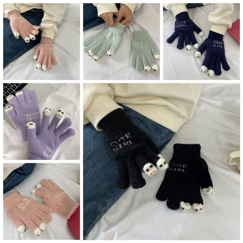 Panda Fluffy Mittens Warm Cute Velvet Gloves Lovely Plush Knitted Gloves Male