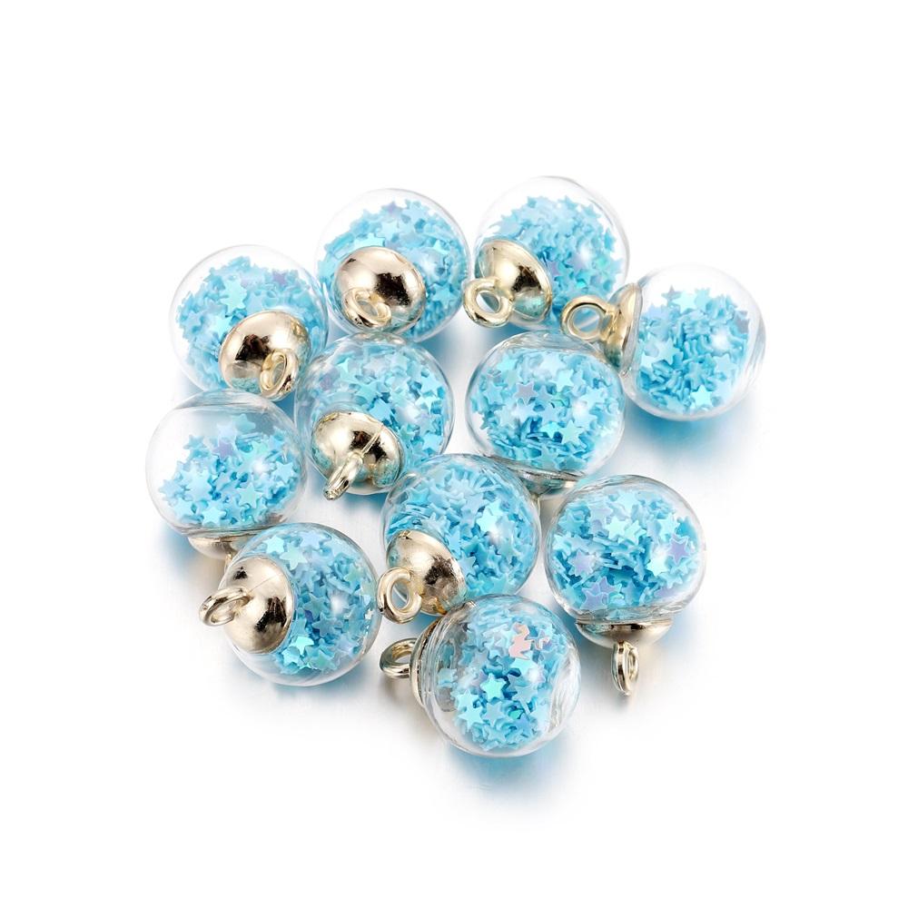 10Pcs Charms Star Sequins Transparent Glass Ball 16Mm Pendants Crafts Making Findings Handmade Jewelry Diy For Earrings Necklace