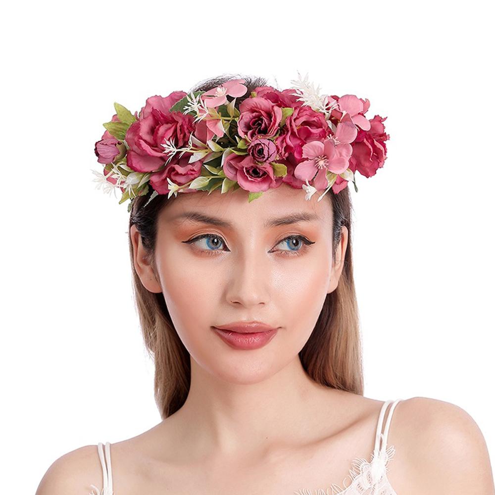 Rose Crown Flower Garland Headband Hair Garland Floral Headdress Halo Bohemian Party Wedding
