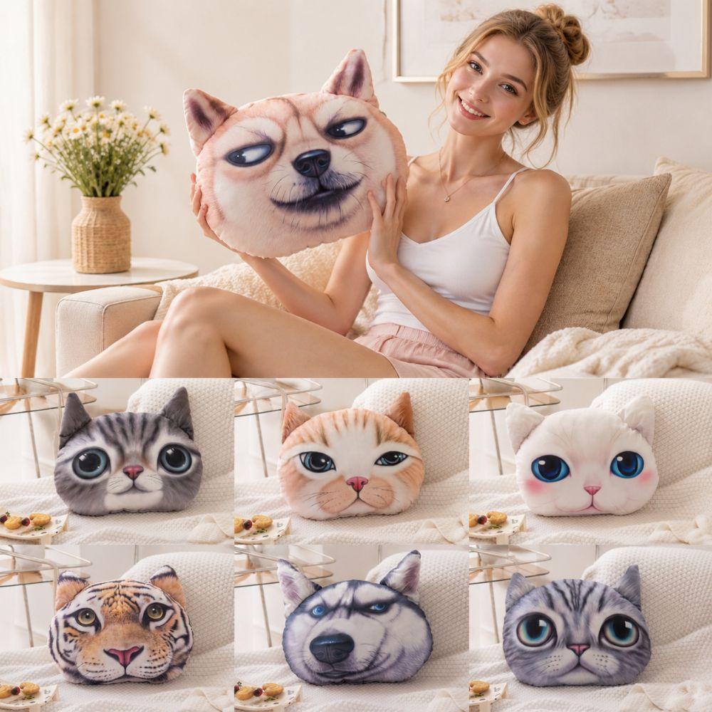 Realistic Cat Dog Head Pillow Cushion 3D 40CM Car Seat Cushion Multipurpose
