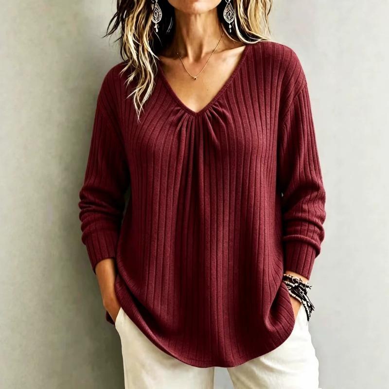 Women S Loose V Neck Long Sleeve Pullover Knit T Shirt