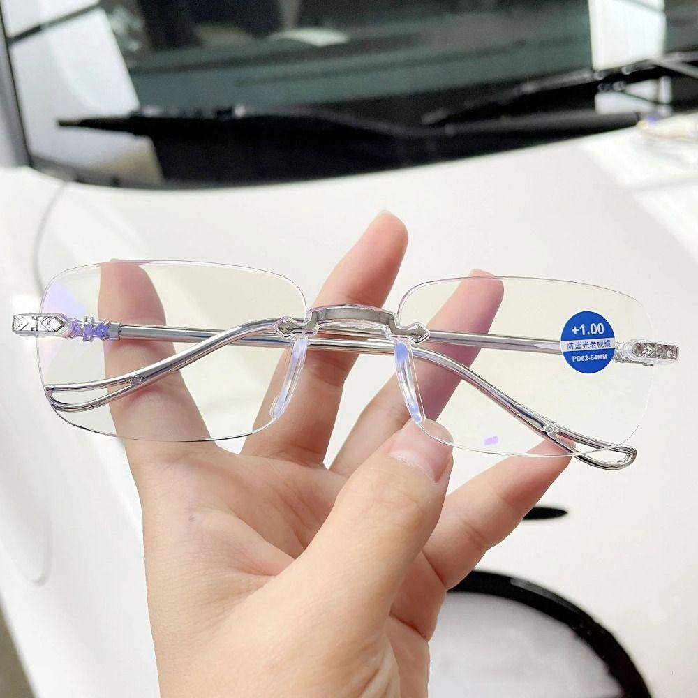 Rimless Anti-Blue Light Reading Glasses Ultralight Eye Protection Square Eyeglasses PC Hyperopia Glasses Men Women Eyewear