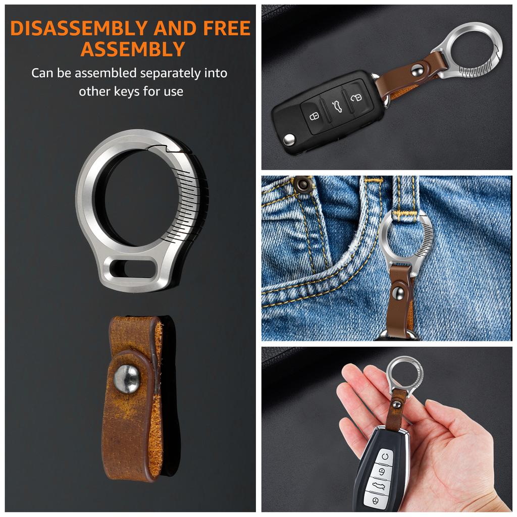 Leather Keychains Cowhide Car Keychain Titanium Metal Key Ring Luxury Men Fashion Keychain Personalized Creative Keychains Clip