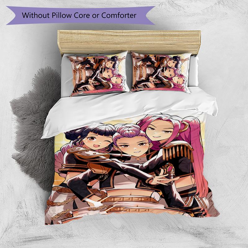 Kpop Demon Hunters Pattern Printed 3PCS Bedding Set, Soft Skin-Friendly Washable Duvet Cover & Pillowcases Set
