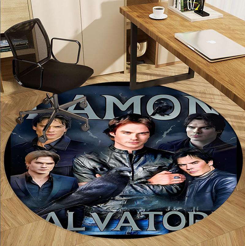 Damon Salvatore Pattern Round Rug, Indoor/Outdoor Mat, for Picnic, Gameroom, Bedroom, Office, Living Room, Home Decor Carpet, Birthday Gift