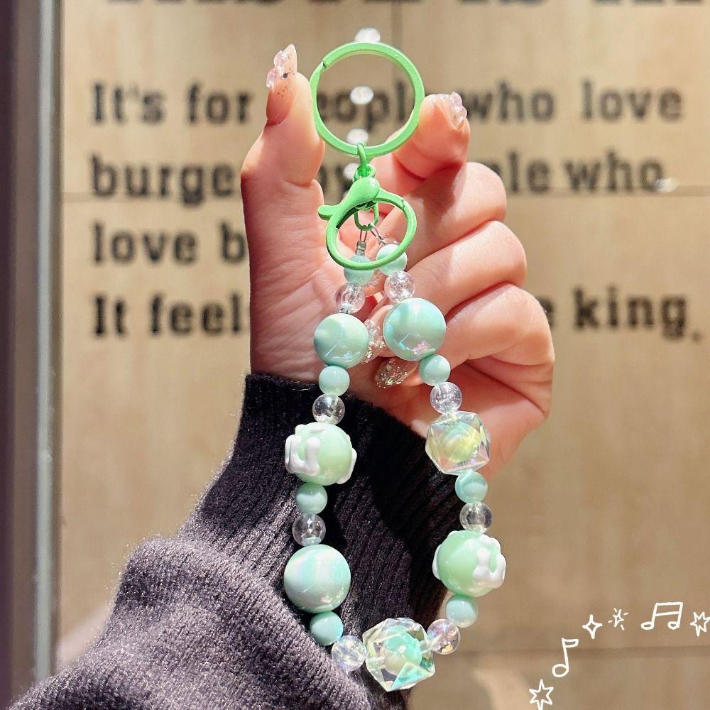 Stylish Glitter Painted Beads Phone Chain Kawaii Decoration Anti-lost Wrist Strap for Women
