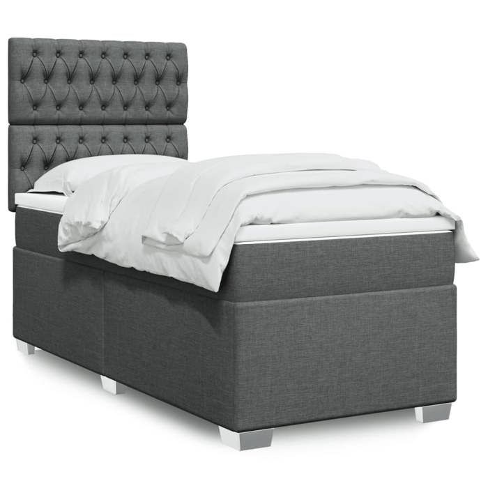 Cadre de lit avec matelas - Maison Exclusive - 90x200 cm - Gris foncé - Tête de lit incluse