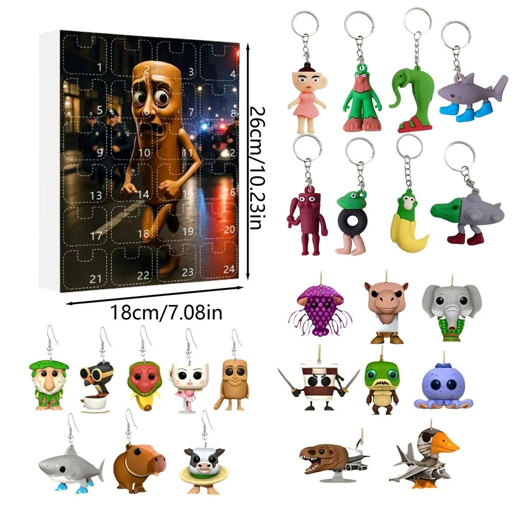 Итальянский Брейнрот Адвент-календарь,Хэллоуин Адвент-календарь 2025,2D Плоские Акриловые Итальянские Брейнрот Игрушки,24-дневная Итальянская Брейнрот Фигурка на Хэллоуин