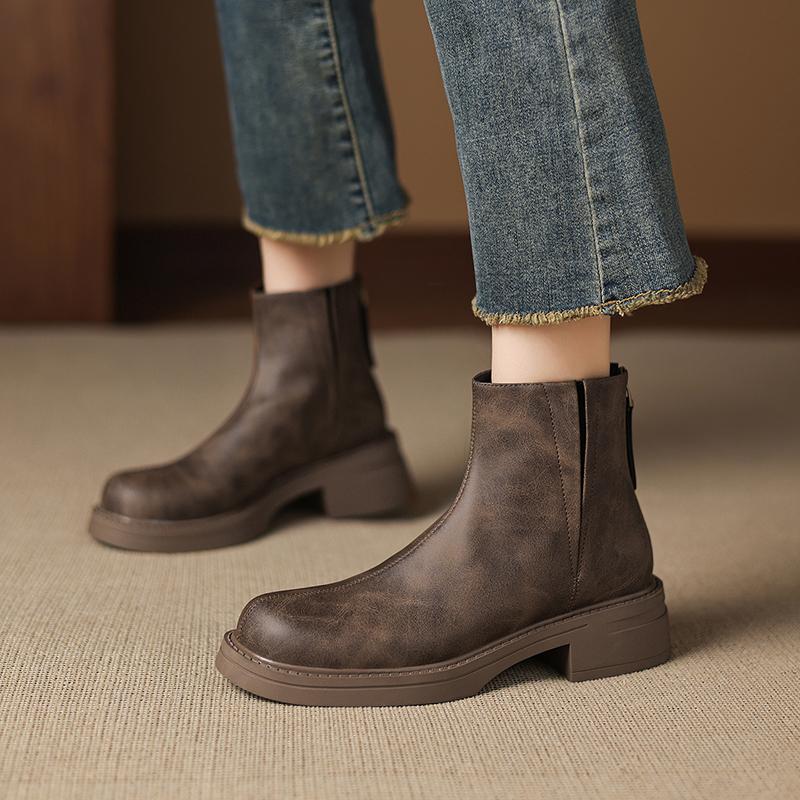 Мода 2025 НОВЫЕ Осенние Женские Ботинки Спилок Женская Обувь Круглый Носок Массивный Каблук Обувь Челси Ботинки Повседневная Обувь Платформа Короткие Ботинки