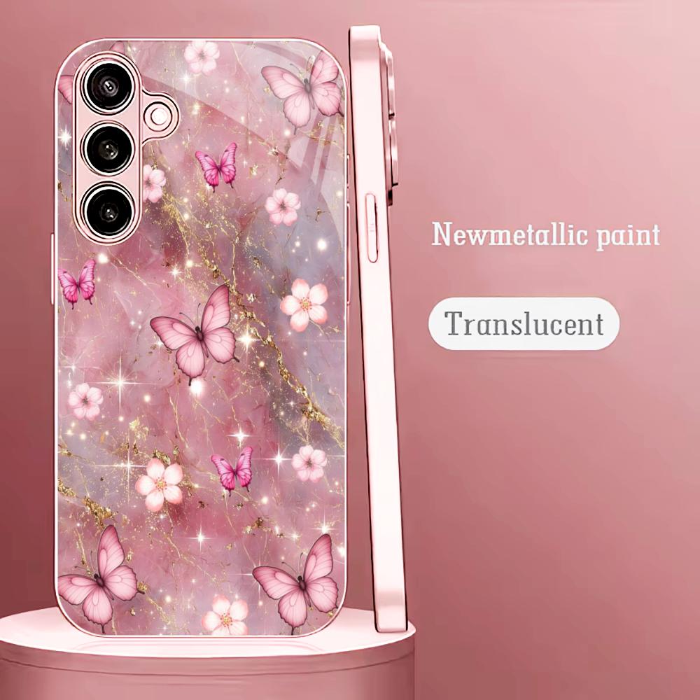 Цветок бабочка море Мадам розовый Стекло Чехол для телефона для Samsung Galaxy S26 S25 S24 S23 S22 S21 FE Ultra Plus Ударопрочный Женский