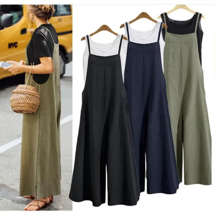 Women Summer Spring Casual Sleeveless Jumpsuit Romper Solid Color Print Fashion Trousers