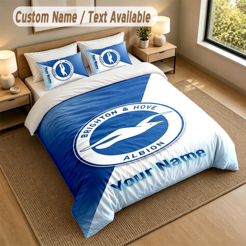 3Pcs Bedding Set Custom Name Text, 1 Sheet 2 Pillowcases Home Bed DecorBrighton & Hove Albion Football